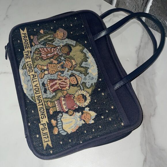Bible Carrying Case Zipped Embroidered Blue "Praise the Lord All You Nations" - Picture 6 of 7